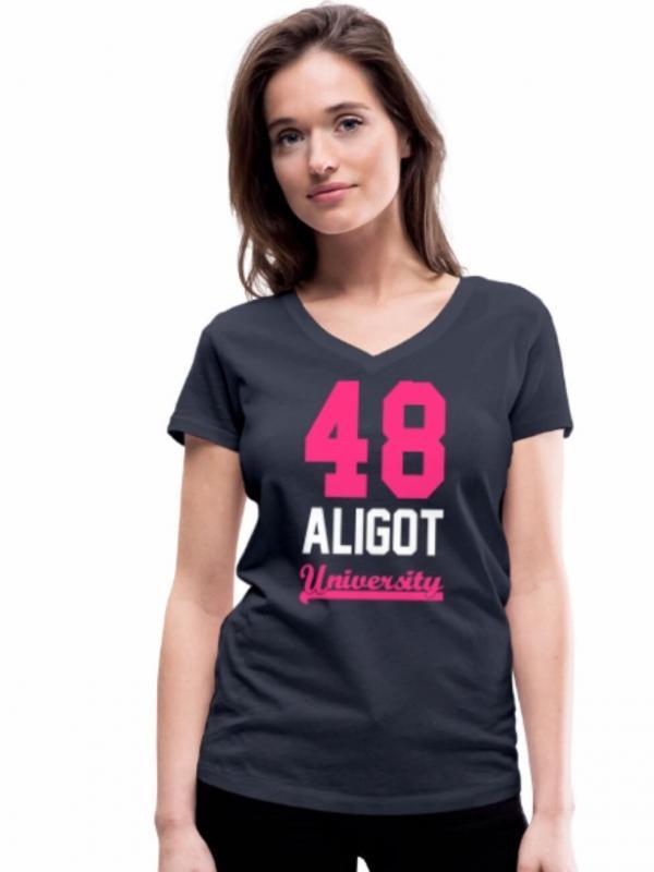 T-shirt femme col V 48 Aligot University bleu marine