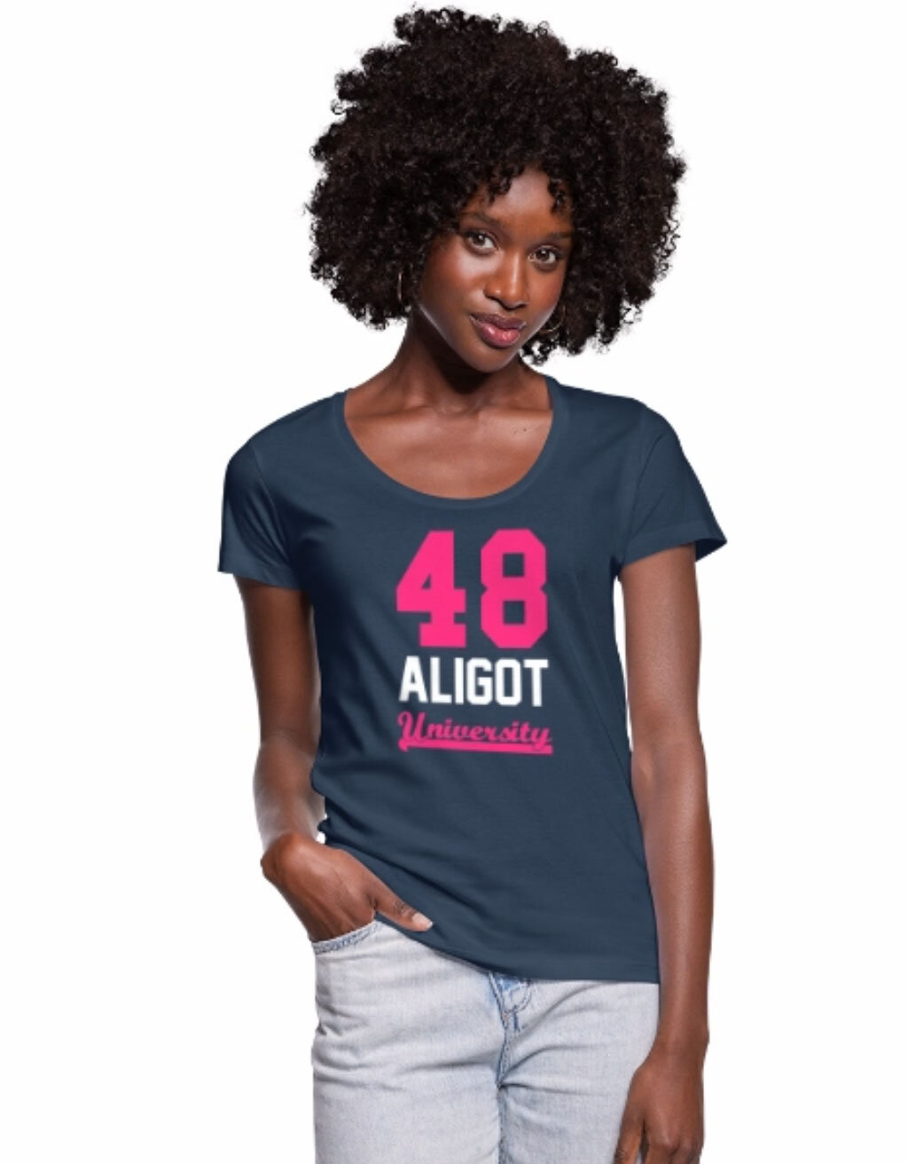 T-shirt femme col U 48 Aligot University bleu marine